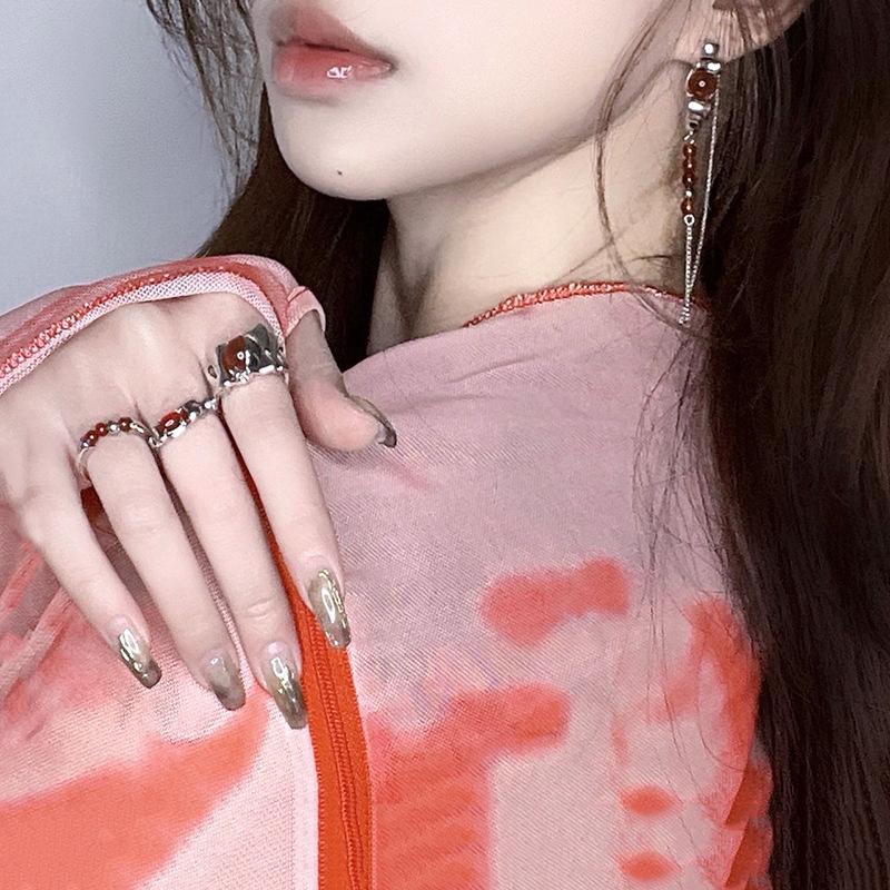 Spice Girl Niche Design Sense Cold Wind Ruby Opening Simple Irregular Fashion Ring Women'S High Sense