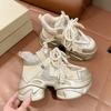 Glitter Platform Dad Sneakers for Women Autumn Winter Thick Sole Elevator Chunky Sneakers Sweet Cool Style Lace-Up Tennis Shoes