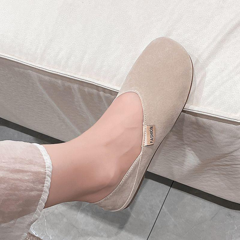 Single Shoes Women's New Flat Bottom One Pedal Lazy Half Slippers Two Wear Grandma Shoes Doudou Shoes Women