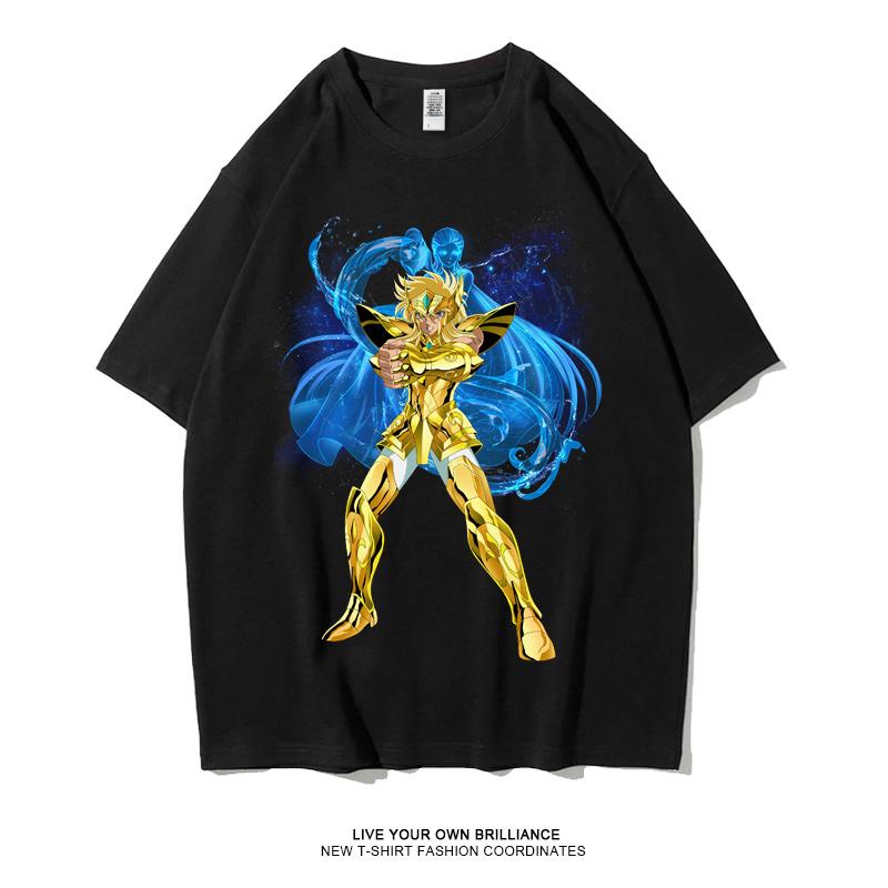 Japanese Anime Saint Seiya Golden Zodiac Sports Rock Fitness Casual Hip Hop Men's Top Short Sleeve T-shirt Girls T-shirt Couple