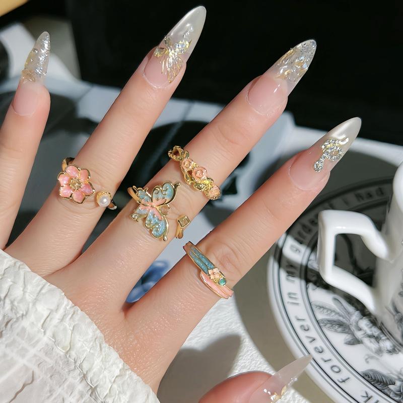 Retro Enamel Ring New Chinese Style Gradient Butterfly Flower Sweet Cool Ring For Women Cold Style Niche Open Finger Ring 2025