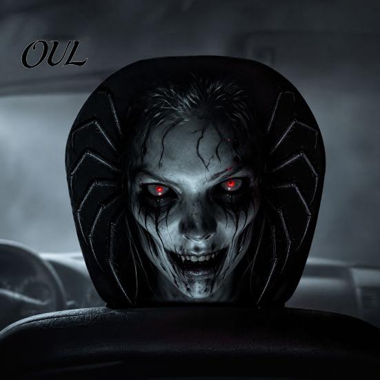 Car Headrest Cover Universal Cover, Scary Face Protective Seat Protector Accessory for Holiday Most Vehicles, Easy to Install Automotive Interior