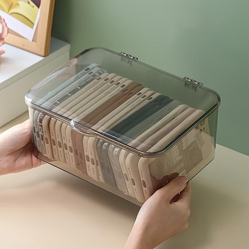 

Clear Acrylic Phone Case Organizer with Lid - Versatile Desktop Storage Basket for Home and Office Essentials серый