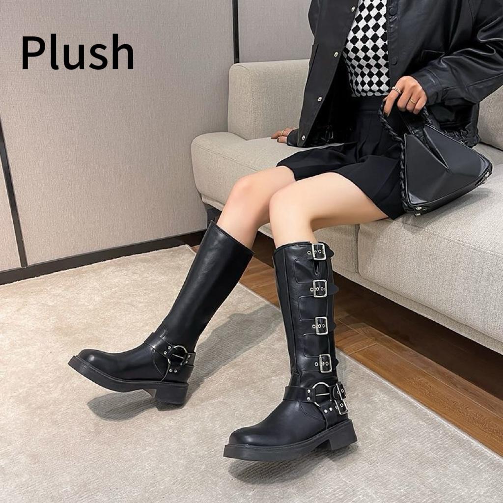 Rose Romantic Knight Boots Women's Chunky Heel Mid-Tube Western Cowboy Boots