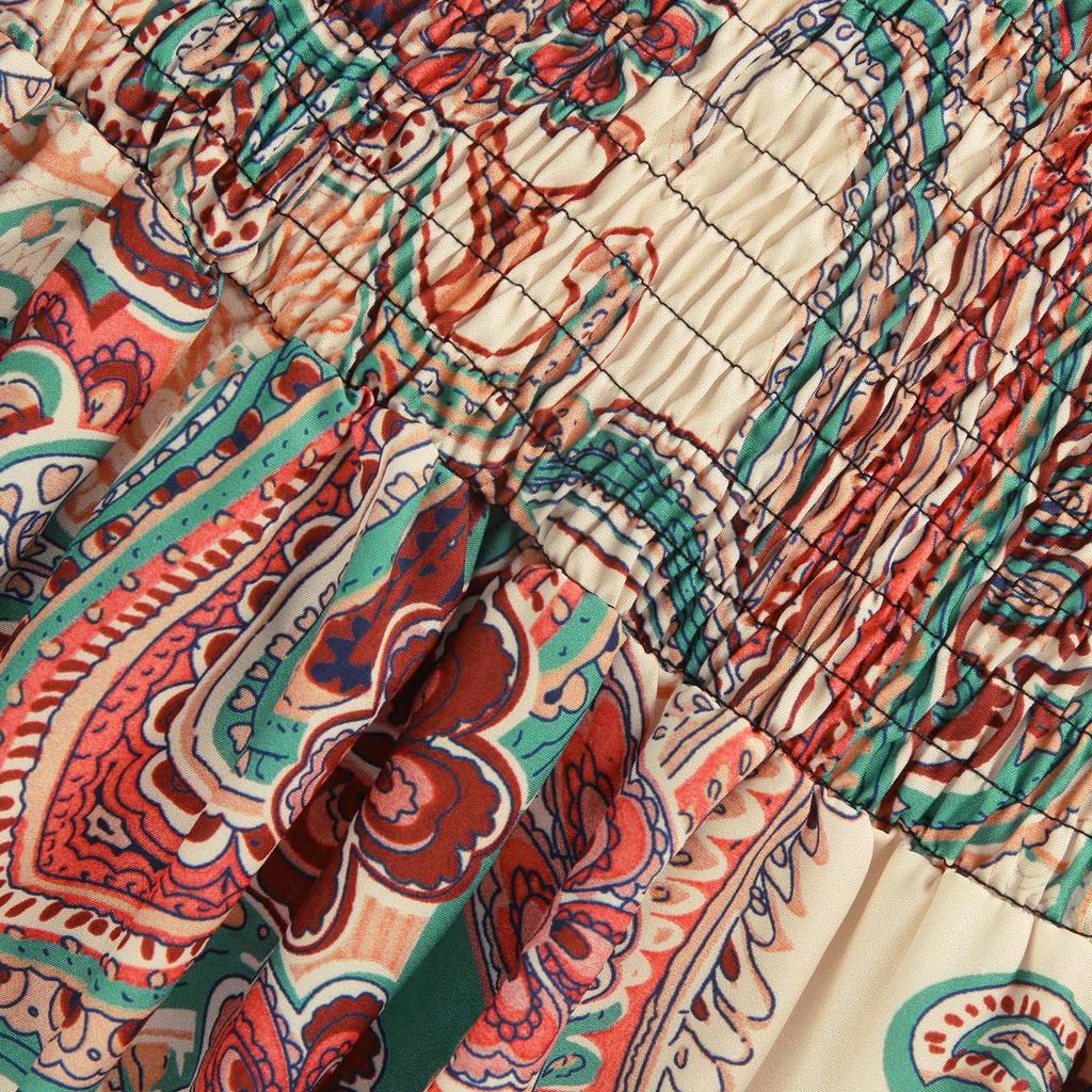 Women’s Casual Loose Boho Elastic Waist A-Line Beach Flowy Swing Vacation Floral Printing Maxi Skirt