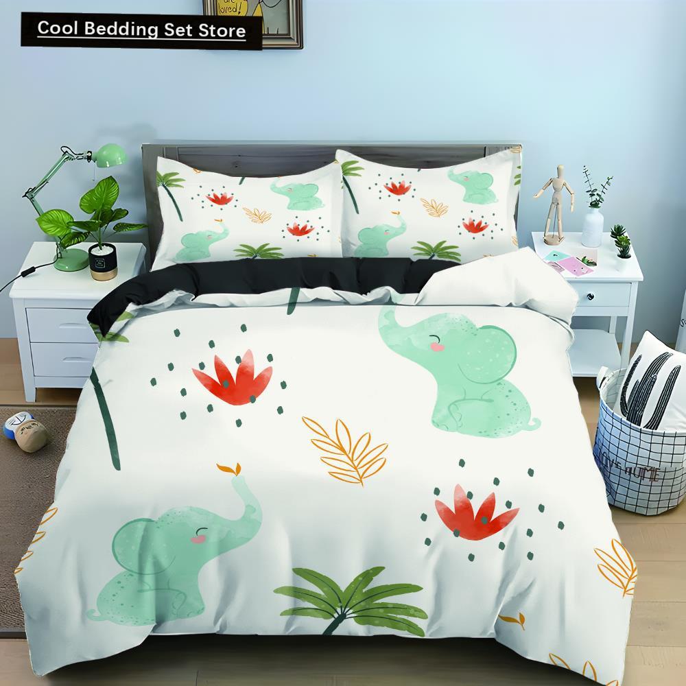 Comforter Cartoon Animal King Queen Elephant Tiger Lion Rhinoceros Bedding Set Wildlife Polyester Comforter