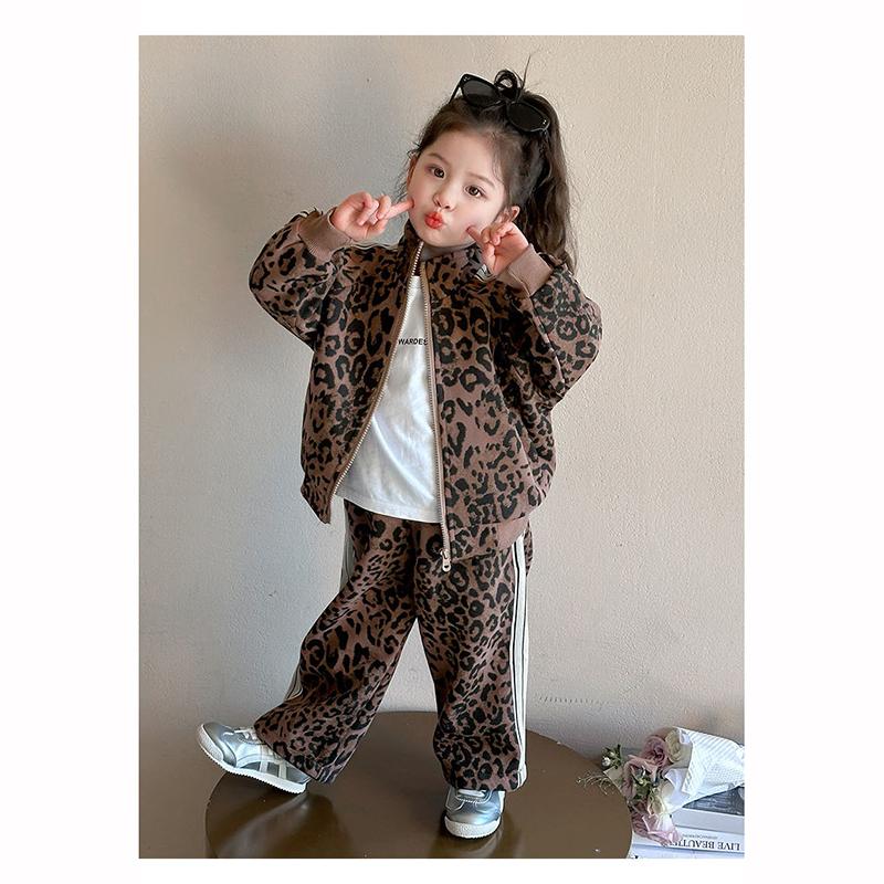 Girls' Suits Autumn Baby Girl Leopard Print Jacket Children