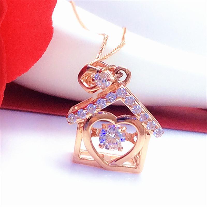 Exquisite Purple Gold 585 Russian Korean Version Temperament Women'S Heart-Shaped Diamond-Encrusted Pendant Rose Gold-Plated Color Gold Collarbone Cha