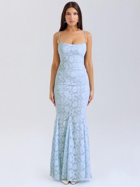 Elegant European & American Slim Lace-up Fishtail Jacquard Dress