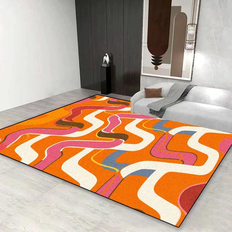 Nordic Orange Large Area Rugs Living Room Creative Geometric Decorate Non-lip Floor Mat Bedroom Lounge Sofa Area Carprt Washable