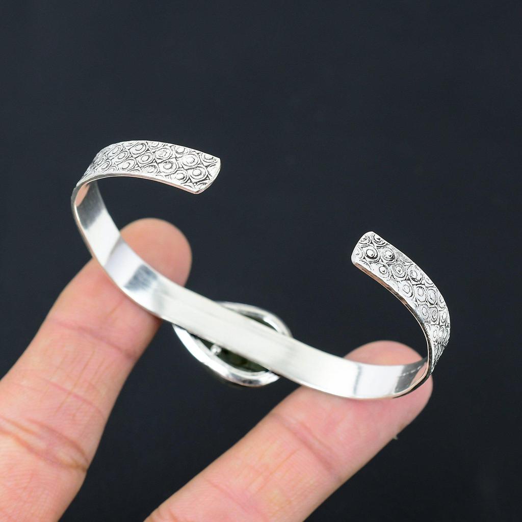 Mothers day Deal 925 Silver Pear Natural Moss Prehnite Wife Boho Bangle Jewelry