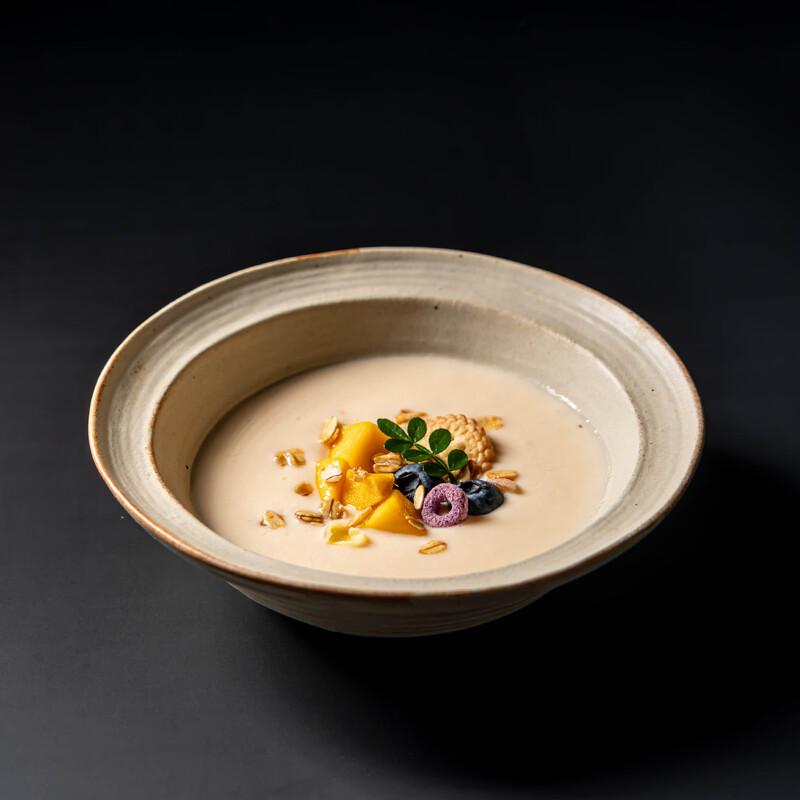 Vintage Ceramic Double-Handled Salad Bowl with Hemp Rope Design