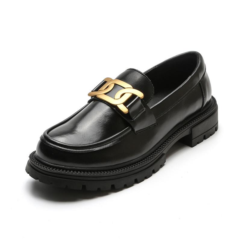 

Туфли на плоской подошве из натуральной кожи Yuexinwang для женской обуви Huizhou Su Yinyin, такие же мокасины с толстой подошвой и юбками, универсальные маленькие кожаные туфли для ж 40 чёрный