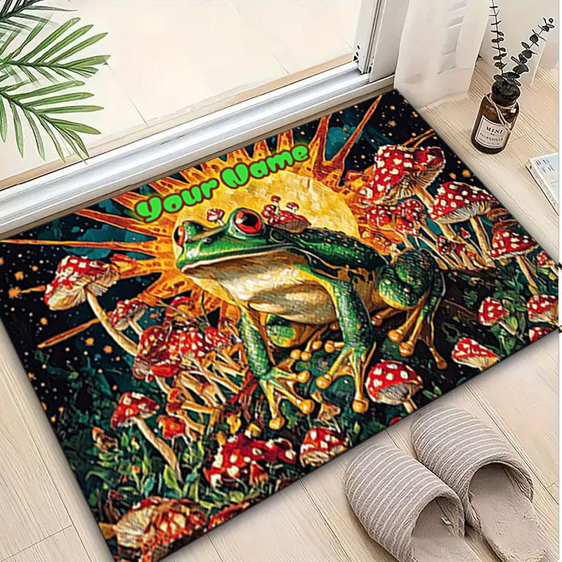 1PC Custom Name Frog Mushroom Land Theme Floor Mat Ideal for Living Room, Game Rooms, Office, Bedroom,Floor Mat Playful Design
