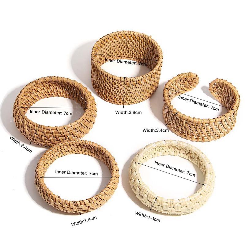 ALLYES Boho Wood Bamboo Rattan Weave Bracelet for Women Beach Jewelry Vintage Handmade Wide Wrap Wrist Bracelets & Bangles Gifts