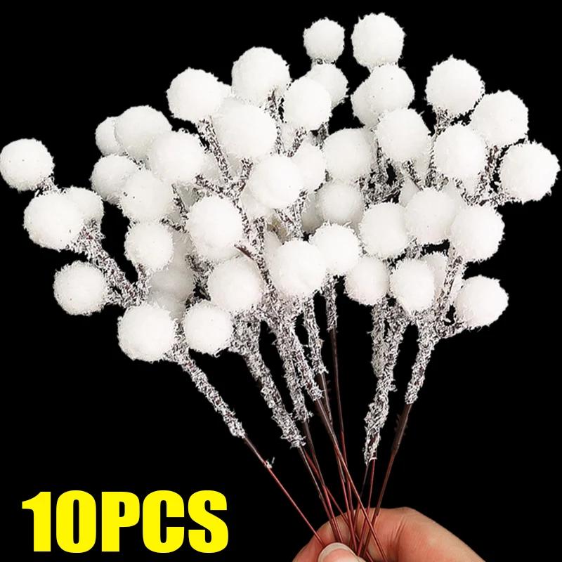 White Artificial Berry Stem Snow Tipped Frosted Christmas Berries Branch DIY Wreath Xmas Tree Ornament Wedding Home Table Decor