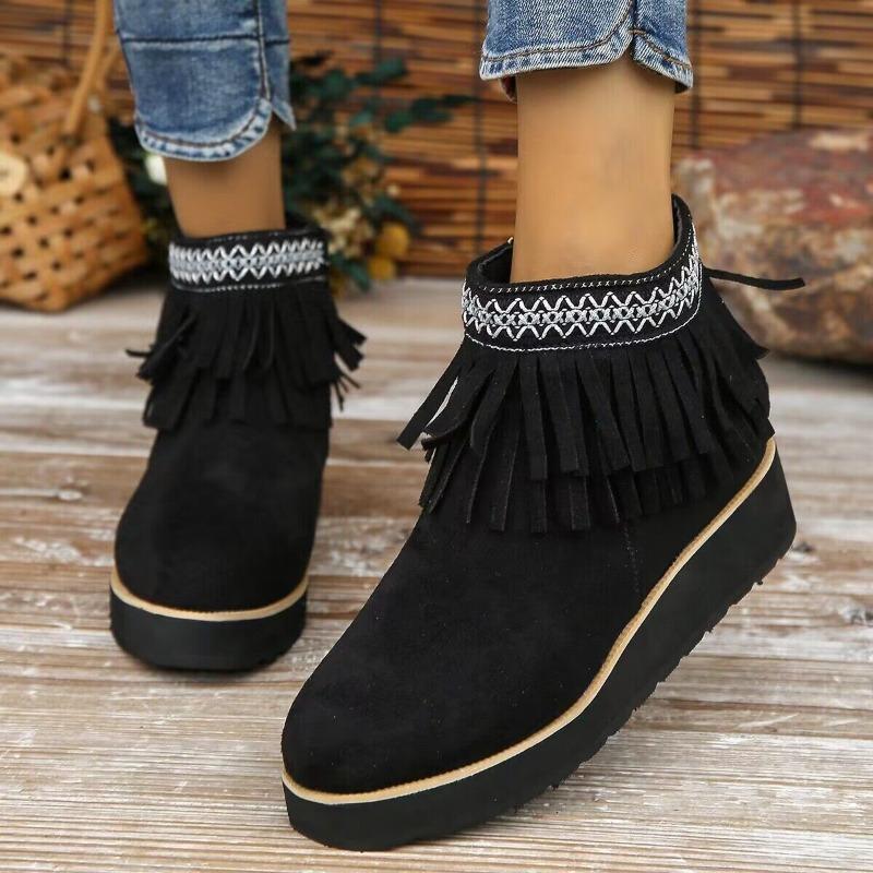 Autumn and winter new sweet fringed boots women's slope heel platform short boots matte large size boots shoes