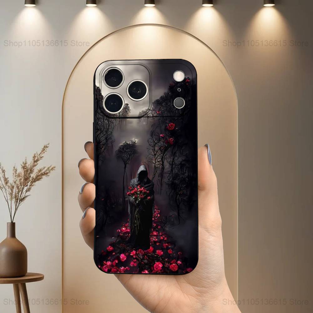 

Smiling Art Love Death Phone Case For iPhone 17,16,15,14,13,12,11,Plus,Pro Max,XS,X,XR,SE,Mini,8,7,Soft Silicone Black iPhone15PROMAX
