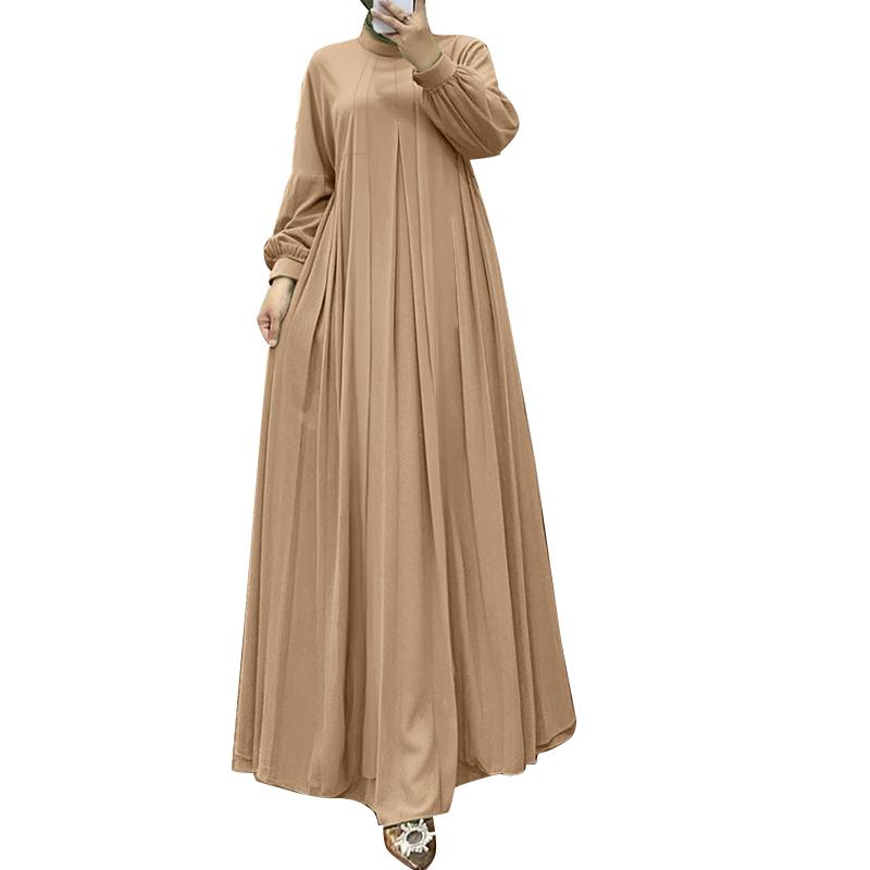 ZANZEA Womens Casual Round Neck Loose Long Sleeve Long Dress