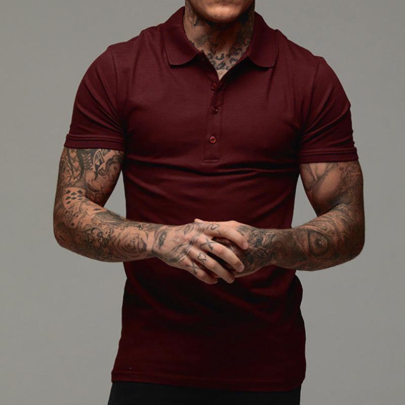 Men Casual Turn Down Collar Short Sleeve Button T-shirts Summer Male Solid Slim Workwear Office Tee Tops