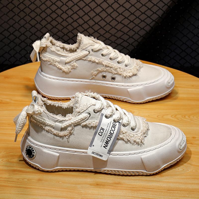 

Bread shoes men s spring new ins trendy shoes men s beggar design canvas shoes platform heightening sports dad shoes 44 бежевий