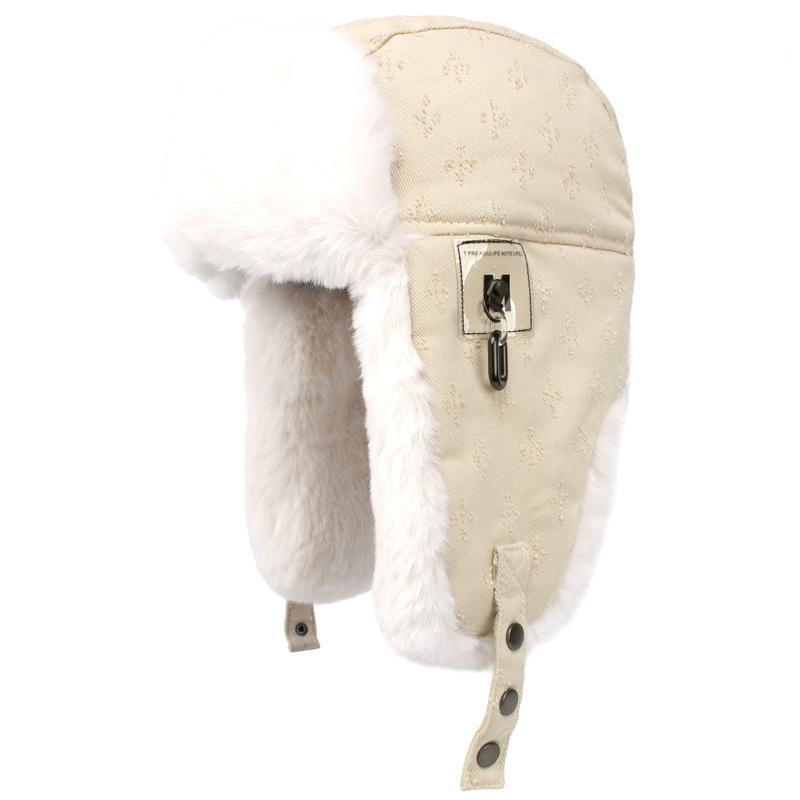 Trendy Cotton Hats for Men and Women In Winter Thickened Ear Protection Lei Feng Hat Windproof Velvet Thickened Cold-proof Chain Plush Flying Hat