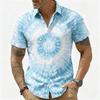Men's Neon Lightning Tie Dye Print Short Sleeve Shirt, Retro Psychedelic Button Up Shirt for Spring & Summer