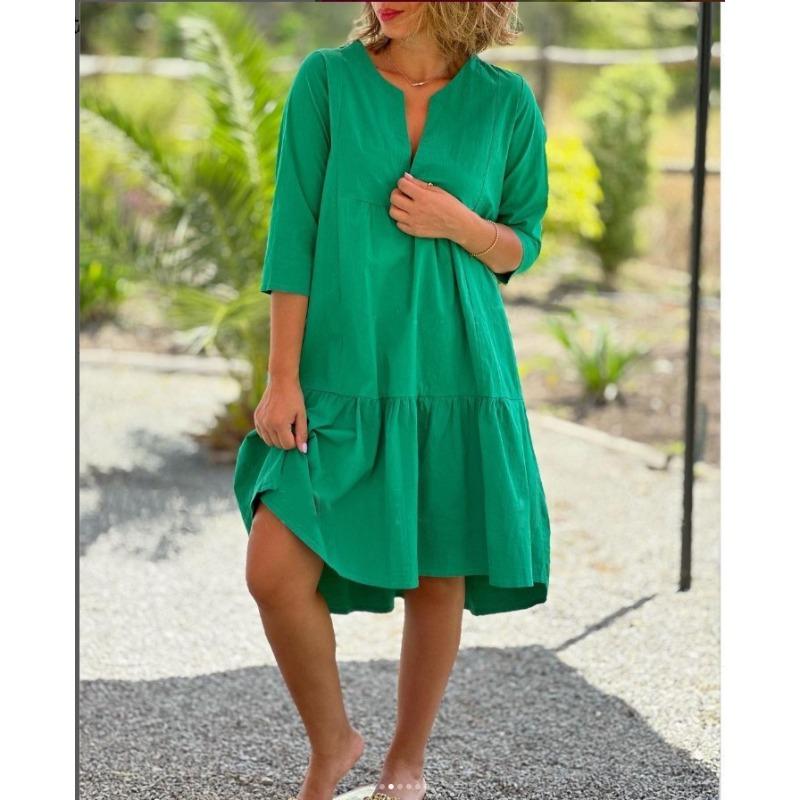 BITCED Fashion Summer Spring Solid Color Print 1/2 Sleeves V-Neck Casual Dresses