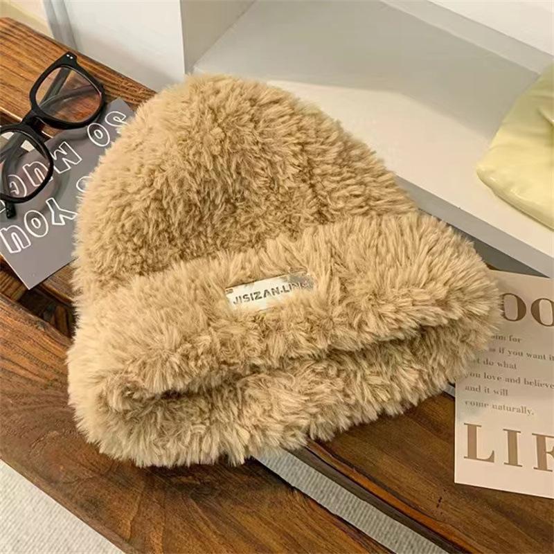 

Женская модная универсальная зимняя утепленная вязаная плюшевая шапка с защитой от холода, женская корейская флисовая подкладка, защита ушей, велосипедная шапка хаки