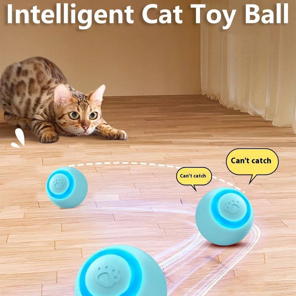 Cat Interactive Ball Toy Training Self-moving Kitten Electric Cat Ball Toys with Light USB Rechargeable Smart Pet Magic Ball Toy