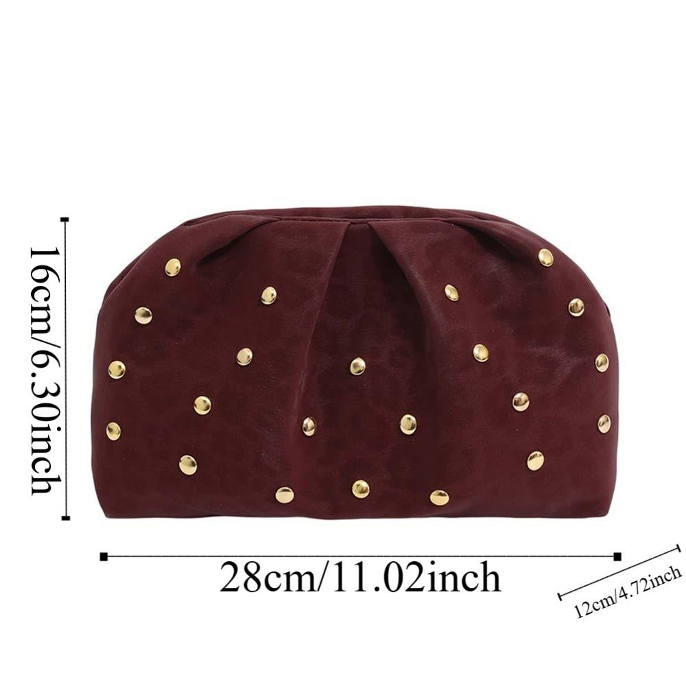 Versatile Matt Side Clutch Bag Retro Large Capacity Lady Hand-held Purse Leopard Print Magnetic Button Pleated Rivet Handbag