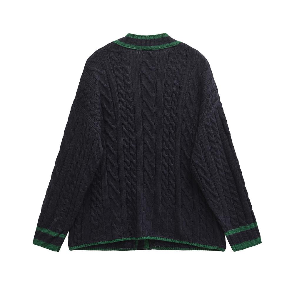 Women's PB&ZA 2024 Autumn/Winter Cable Knit V-Neck Cardigan