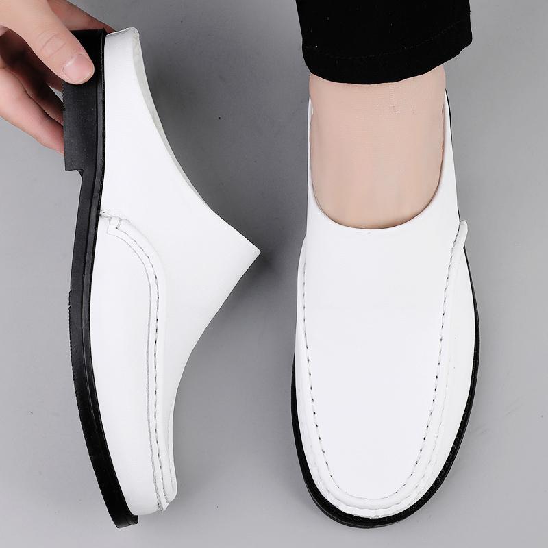 Summer White Open Back Casual Shoes Mules Men Backless Loafers Slippers Half Shoes Slip On Semi Drag Flats Man Slides Sandals