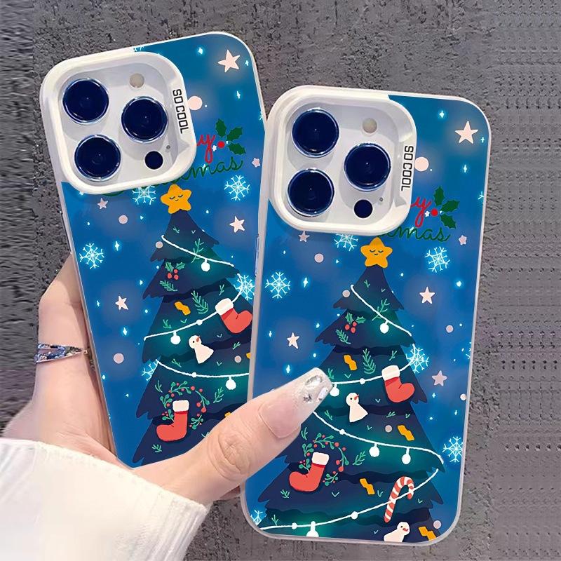Christmas tree is suitable for Apple 16 mobile phone case iPhone13Pro laser 14max anti-drop 12 high-quality colored silver 15.