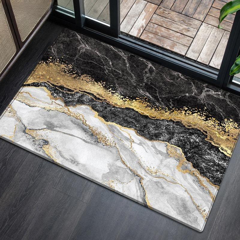 Black Gold Marble Kitchen Mat, Non-Slip Absorbent Runner Rug, Modern Luxury Floor Carpet for Bathroom Living Room Decor, 1PC