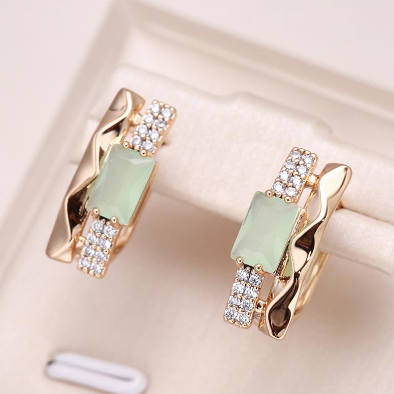 New Emerald Square Cut Zircon With  Rose Gold Color Drop Earrings Luxury Crystal Women Earrings Ethnic Wedding Jewelry