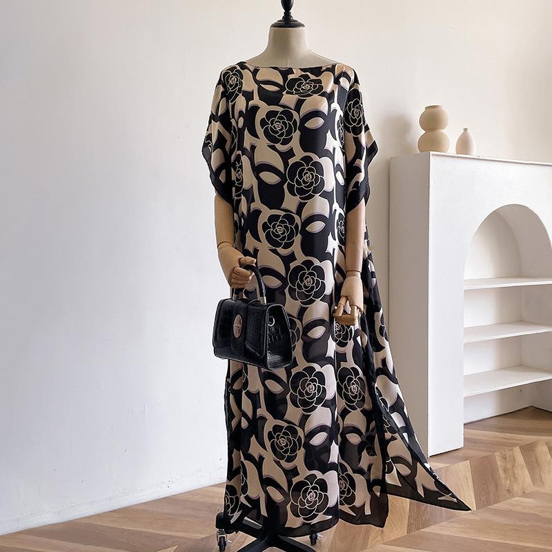 Summer Loose Long Dress Simple Long Style Beautiful Brocade Sunscreen Temperament Silk Scarf Beach Vacation Style Travel Shawl