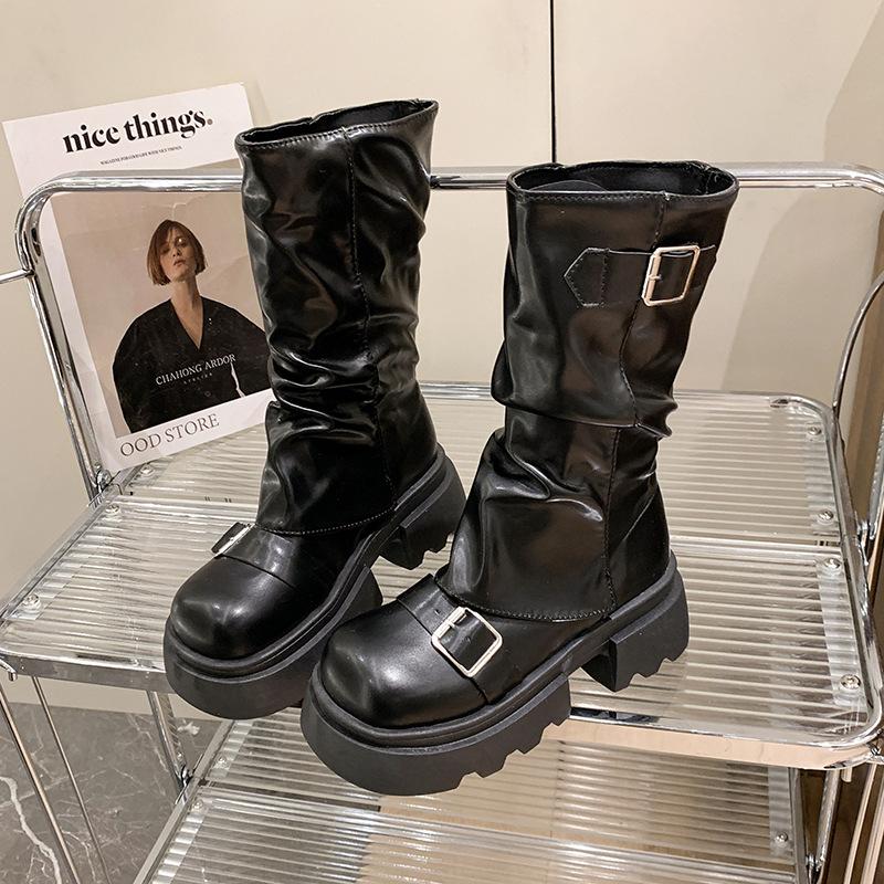 British Style Platform Martin Boots Women's 2025 Autumn and Winter New Street Temperament Versatile Medium Tube Pants Stacking Boots