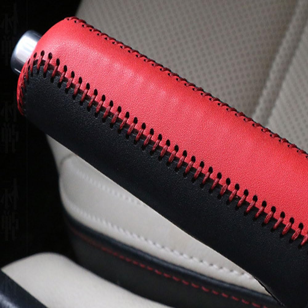 Seven Fox Handbrake Side Brake Cover Premium Genuine Leather Handmade (Red and Black)