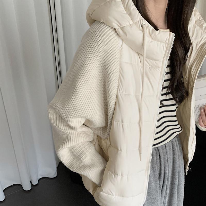 Fashion Female Short Coat Winter Jackets Hooded Knitted Sleeves Loose Thick Warm Women Parkas