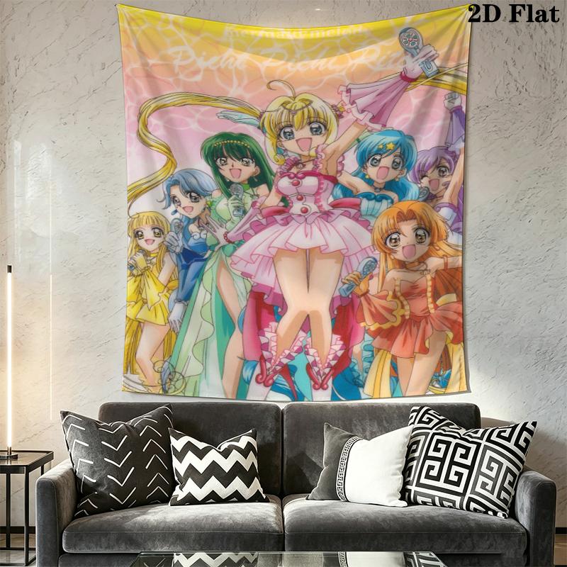 Mermaid Melody Pichi Pichi Pitch Wall Tapestry Aesthetic Wall Hanging Printed Fabric Blanket Decorative Tapestries for Bedroom Living Room Home Decor