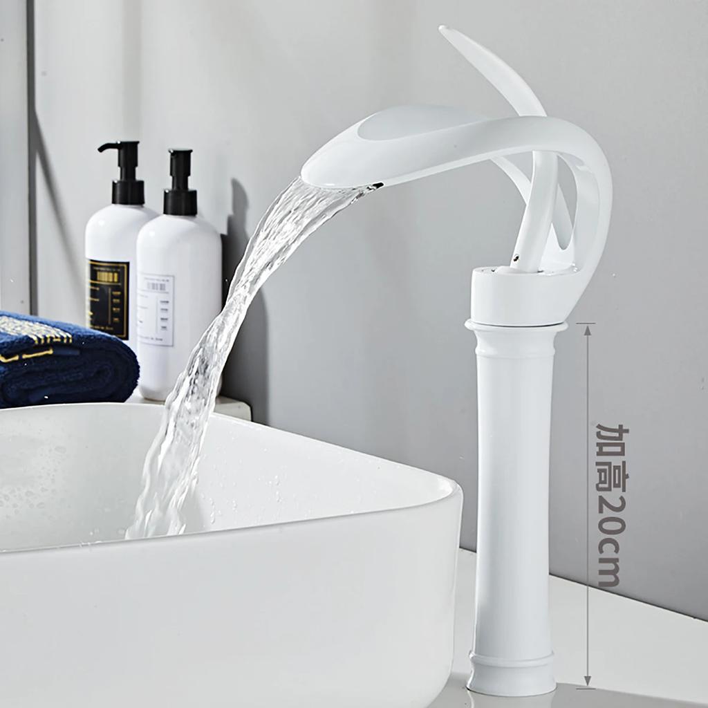 Altın/Beyaz Banyo Havza Musluğu Siyah Banyo Musluğu Pirinç Yaratıcı Gri Lavabo Bataryası Musluğu Sıcak ve Soğuk Şelale Havza Musluğu