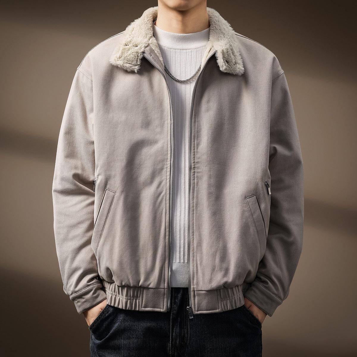 

Men s Winter Harrington Collar Faux Rabbit Fur Jacket - New Style, Plus Velvet, Warm Cotton Coat L for 60-70 kg абрикосовий