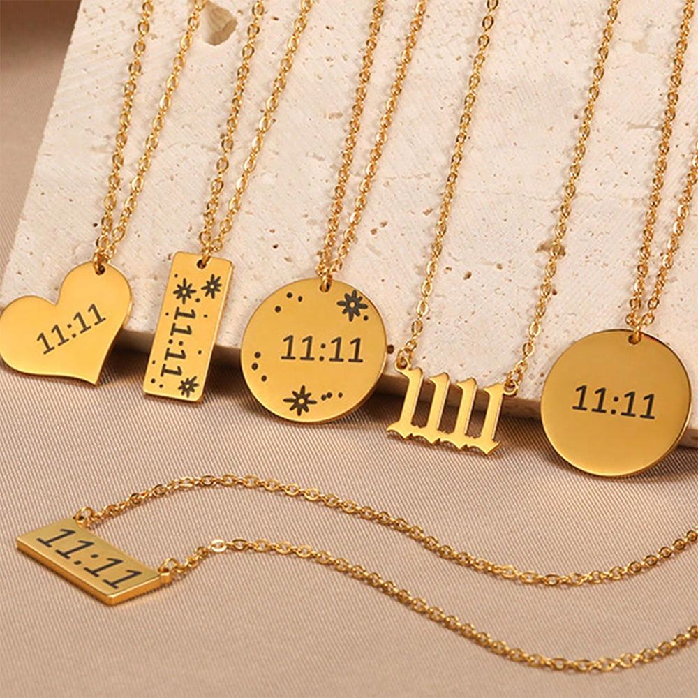 Elegant Angel Number 1111 Pendant Necklace Women Exquisite Gold Color Stainless Steel Waterproof Charm Lucky Jewelry Birthday