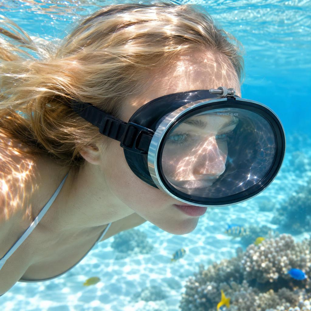 LEDMOMO Diving Mask Goggles for X Single Reinforced Underwater Adjustable Black Adults, 17.5 13cm, Lens, Glass, Mask, Snorkeling, Freediving,