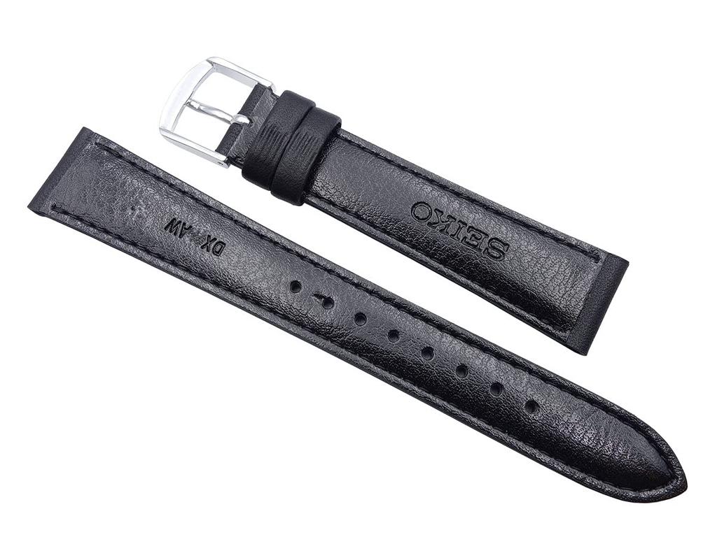 Seiko Watch Band 20mm Smooth Cowhide Black DX61A, Leather,