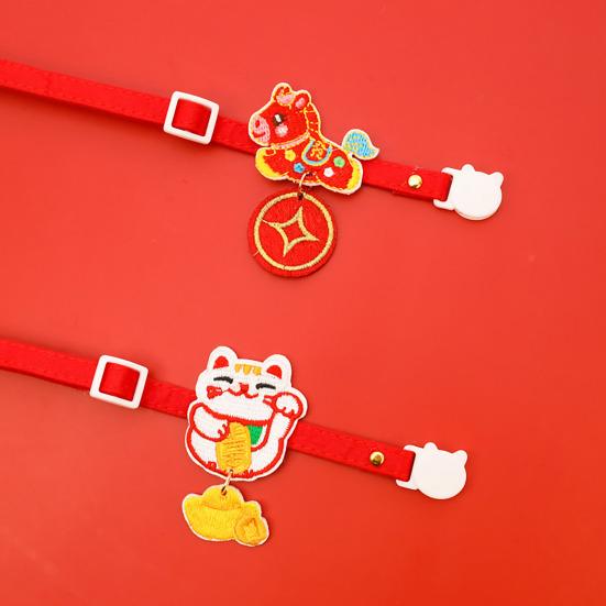 New Year Pet Collar Year of The Horse Embroidered Cat Collar Adjustable Chinese New
