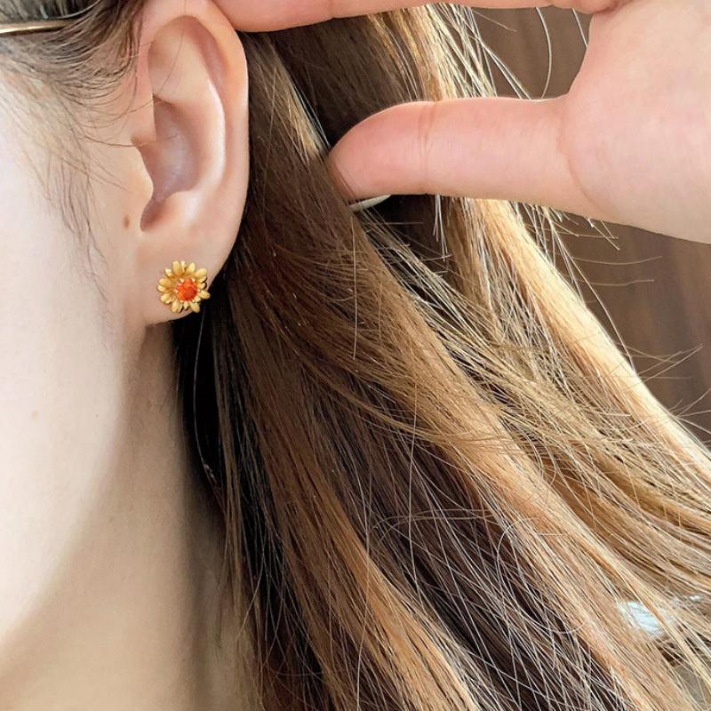 

inlay diamonds brushed daisies embellished orange gemstones earrings for women necklaces bracelets layered vintage jewelry sets