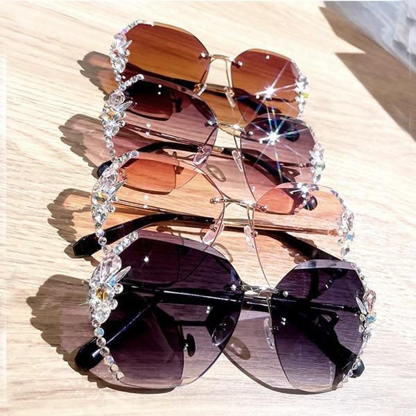 Vintage Randlose Strass Sonnenbrille Damen Mode Verlaufgläser Sonnenbrille Herren Shades für Damen