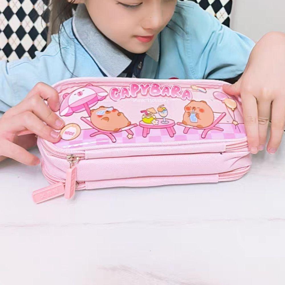 Zipper Capybara Pencile Bag Kawaii Stationery Holder Cute Cartoon Pencile Case  Women